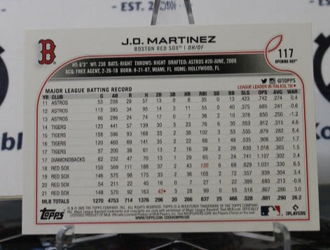 2022 TOPPS OPENING DAY J.D. MARTINEZ # 117 BOSTON RED SOX BASEBALL