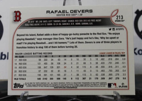 2022 TOPPS OPENING DAY RAFAEL DEVERS # 213  BOSTON RED SOX BASEBALL