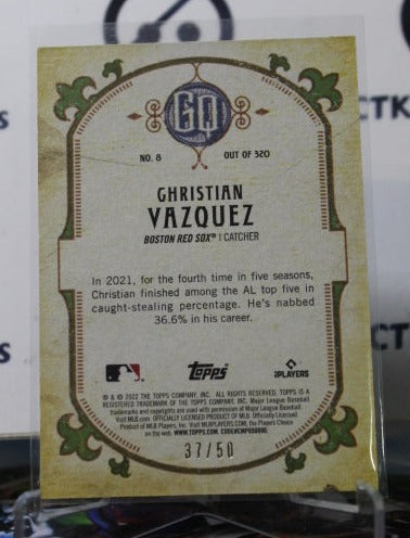 2022 GYPSY QUEEN CHRISTIAN VAZQUEZ # 8 BLACK & WHITE 37/50 BOSTON RED SOX BASEBALL