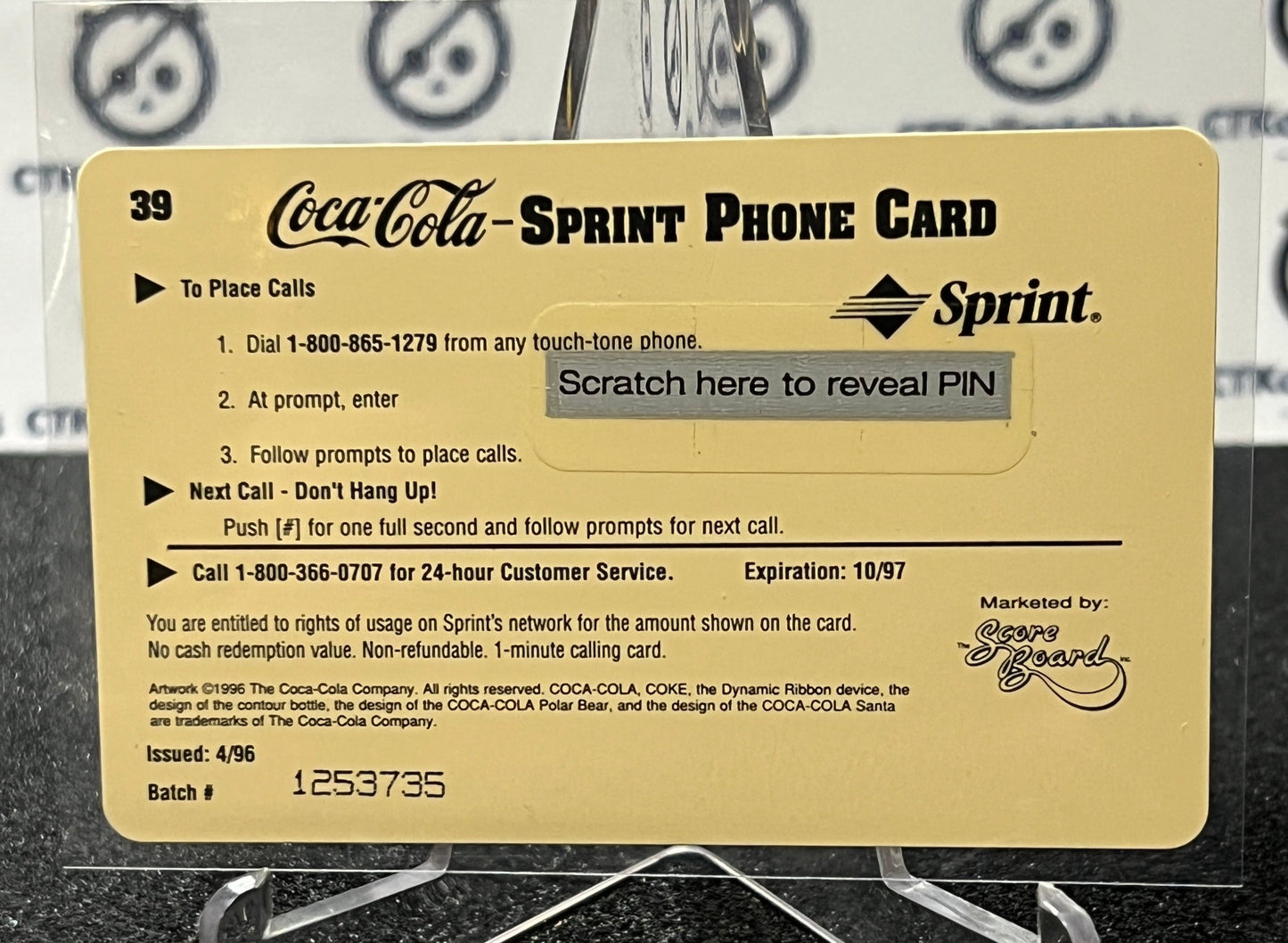 1996 COCA-COLA $1 SPRINT PHONE CARD # 39 ALWAYS COLLECTABLE ISSUED 4/96 NM COKE AD 1933