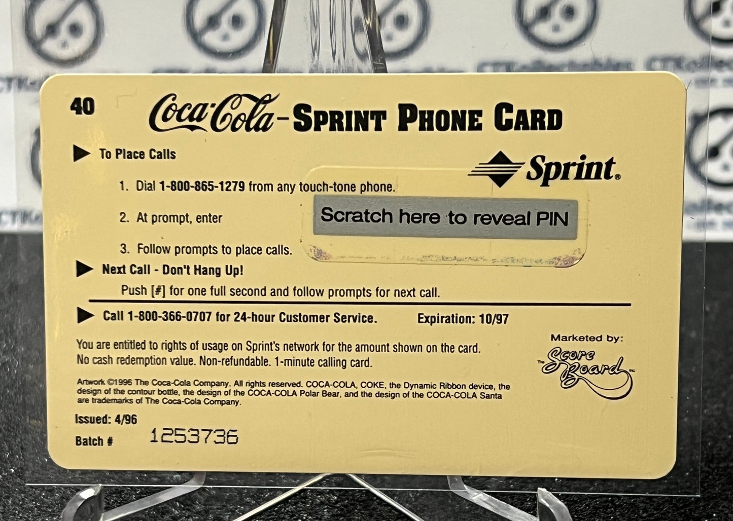 1996 COCA-COLA $1 SPRINT PHONE CARD # 40 ALWAYS COLLECTABLE ISSUED 4/96 NM COKE AD 1935