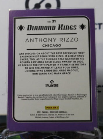 2021 PANINI DONRUSS ANTHONY RIZZO # 21 DIAMOND KINGS CHICAGO CUBS  BASEBALL