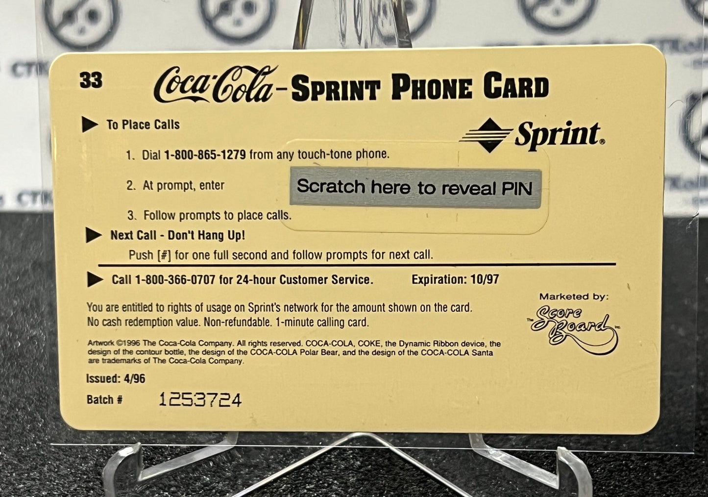 1996 COCA-COLA $1 SPRINT PHONE CARD # 33 ALWAYS COLLECTABLE ISSUED 4/96 NM COKE AD 1930