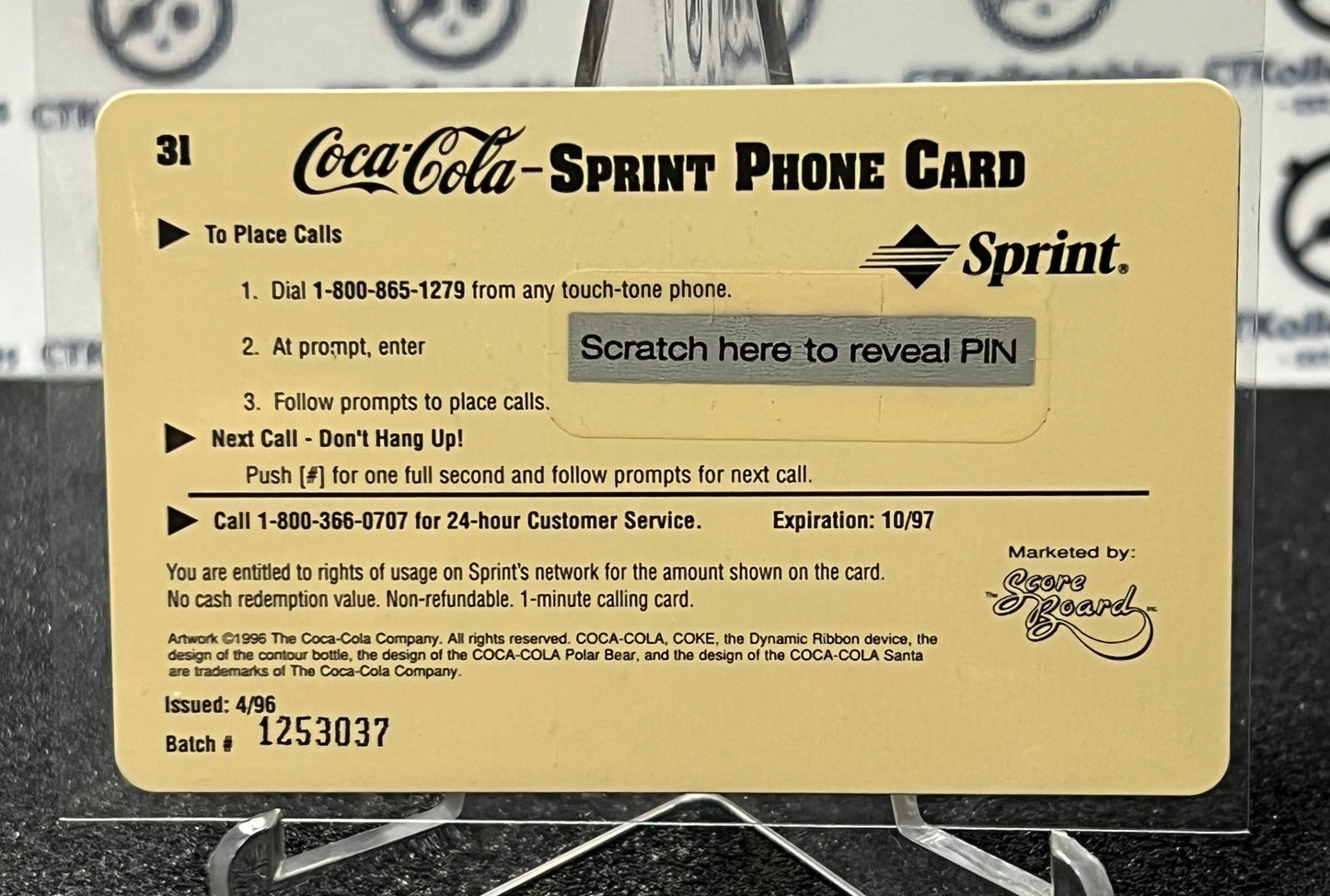 1996 COCA-COLA $1 SPRINT PHONE CARD # 31 ALWAYS COLLECTABLE ISSUED 4/96 NM COKE AD 1912