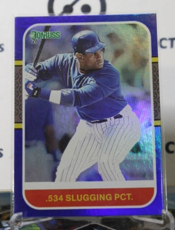 2021 PANINI DONRUSS SAMMY SOSA # 239 RETRO BLUE CHROME .534 SLUGGING PCT. CHICAGO CUBS  BASEBALL