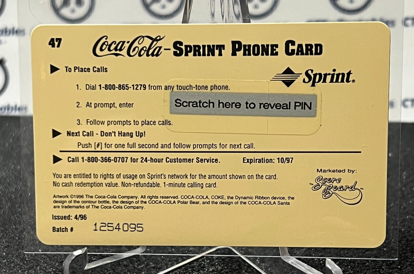 1996 COCA-COLA $1 SPRINT PHONE CARD # 47 ALWAYS COLLECTABLE ISSUED 4/96 NM COKE AD 1945