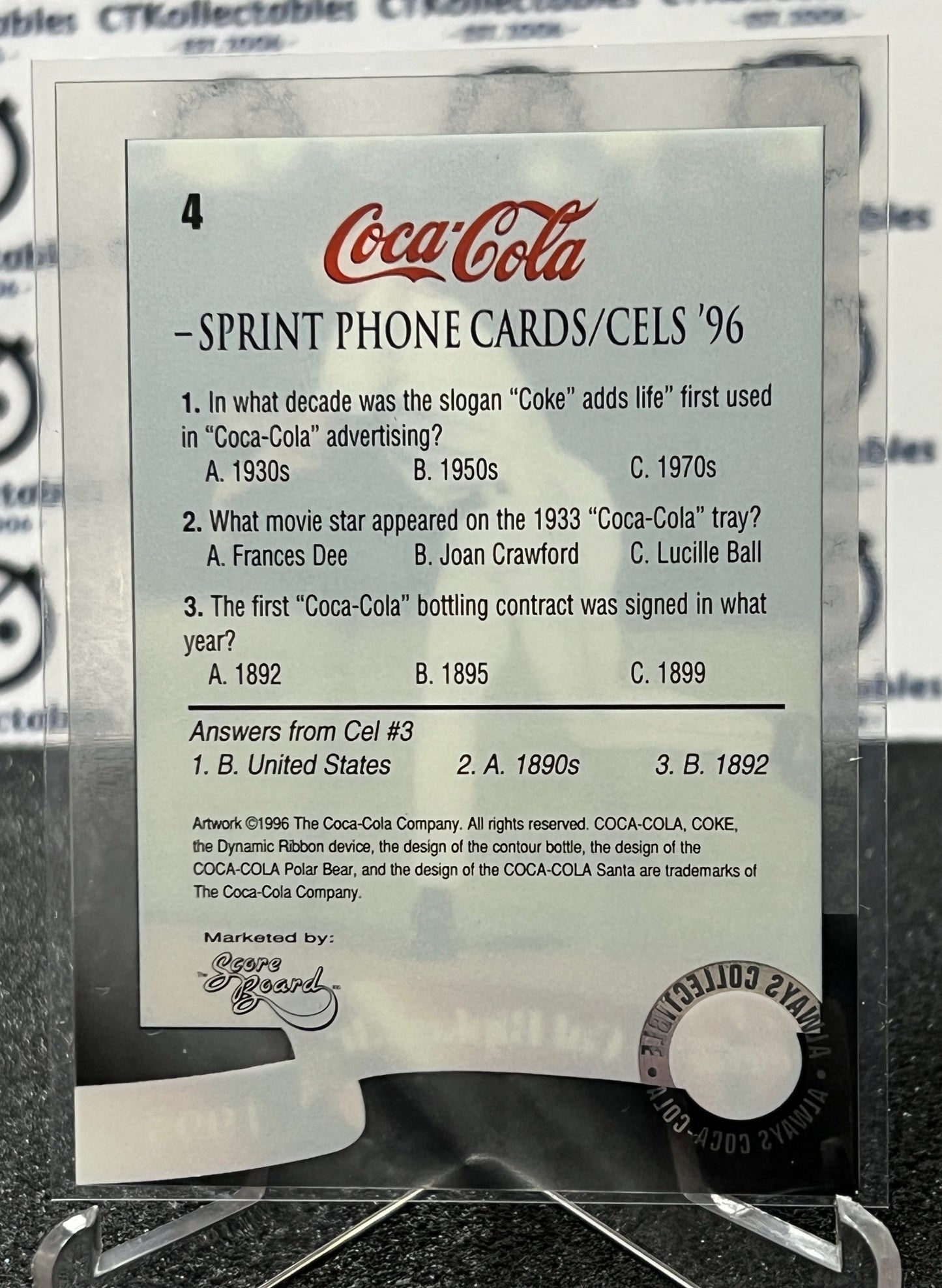 1996 COCA-COLA  SPRINT CELL CARD CAL RIPKEN JR # 4 ALWAYS COLLECTABLE BASEBALL