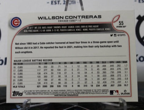 2022 TOPPS OPENING DAY WILLSON CONTRERAS  # 55  CHICAGO CUBS  BASEBALL