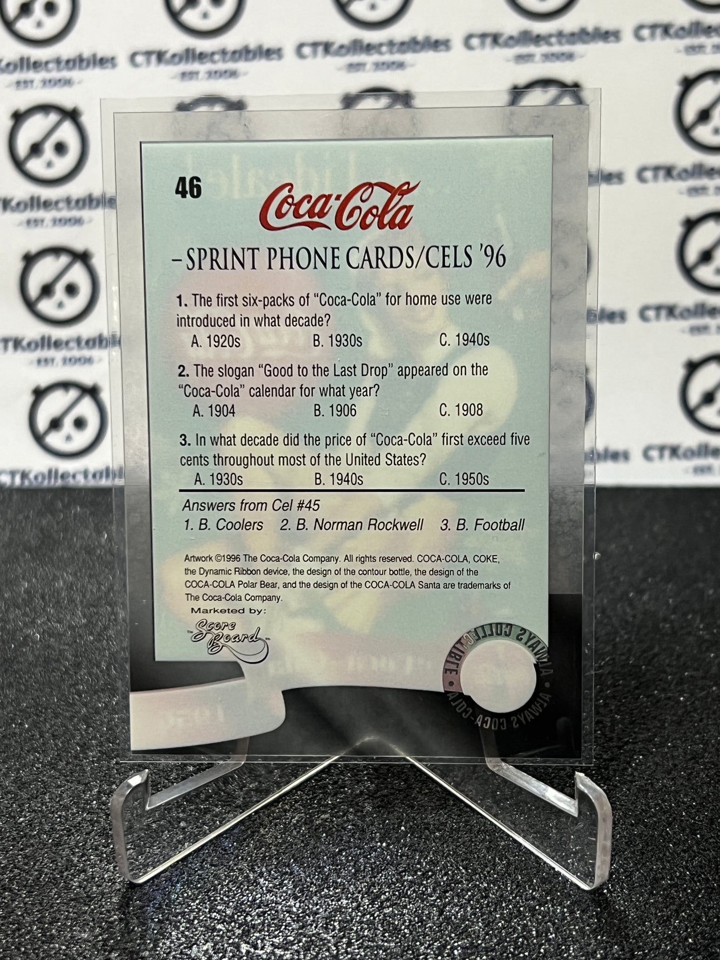 1996 COCA-COLA  SPRINT CELL CARD # 46 ALWAYS COLLECTABLE CALENDAR GIRL COKE AD