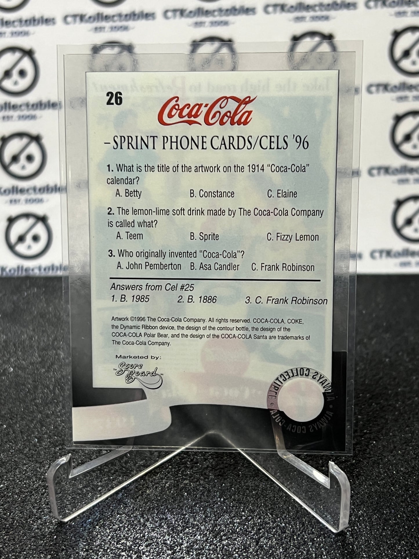 1996 COCA-COLA  SPRINT CELL CARD # 26 ALWAYS COLLECTABLE  COKE AD