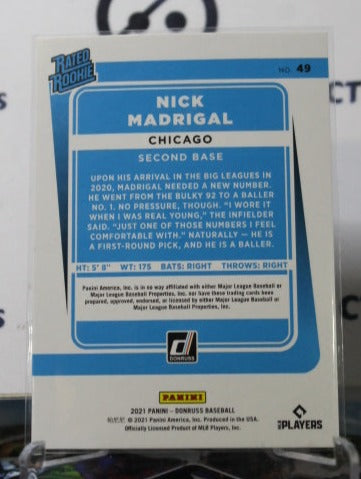 2021 PANINI DONRUSS NICK MADRIGAL # 49 RATED ROOKIE CANDY STRIPE /2021 CHICAGO WHITE SOX BASEBALL
