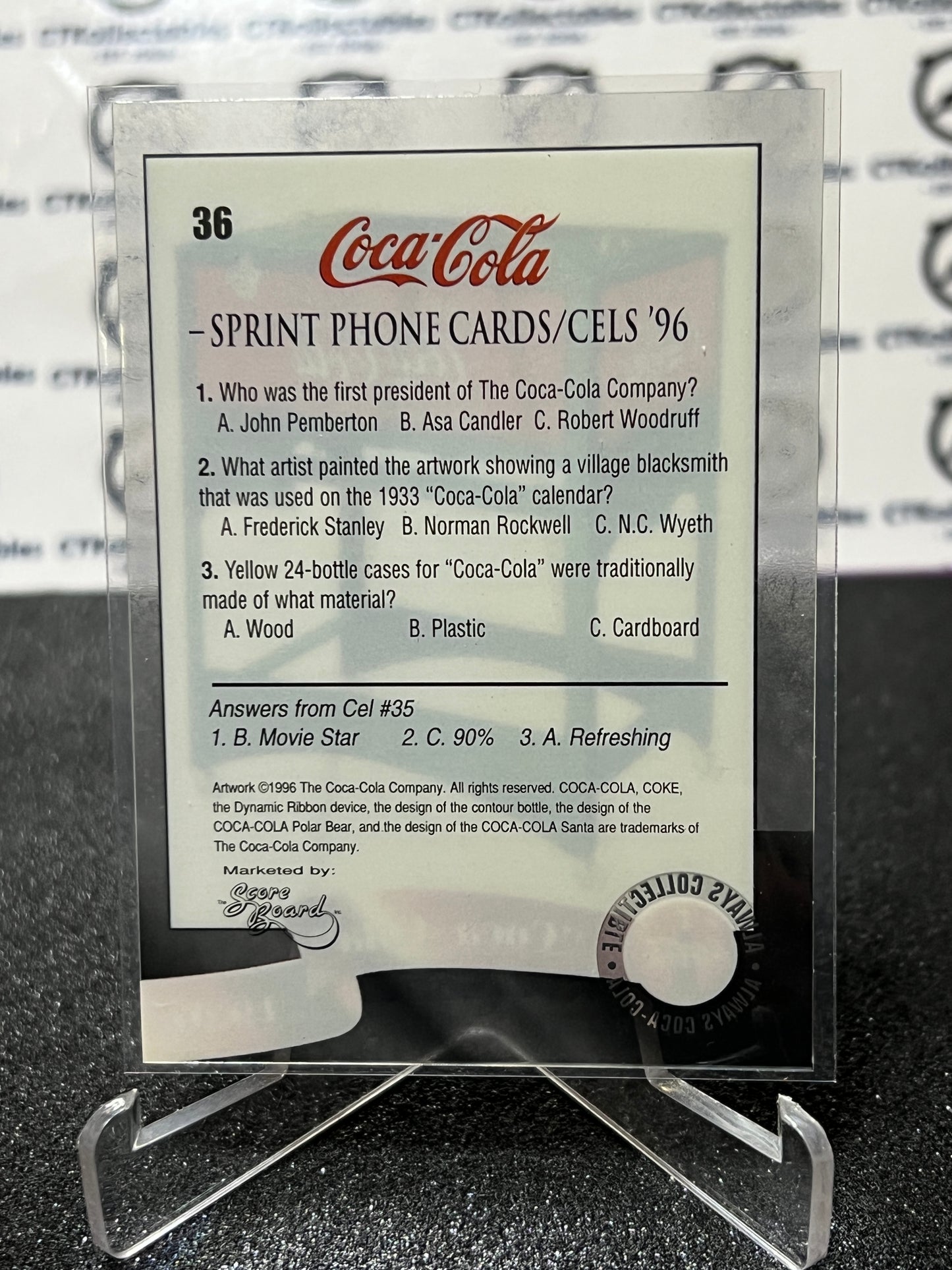 1996 COCA-COLA  SPRINT CELL CARD # 36 ALWAYS COLLECTABLE DISPENSER COKE AD