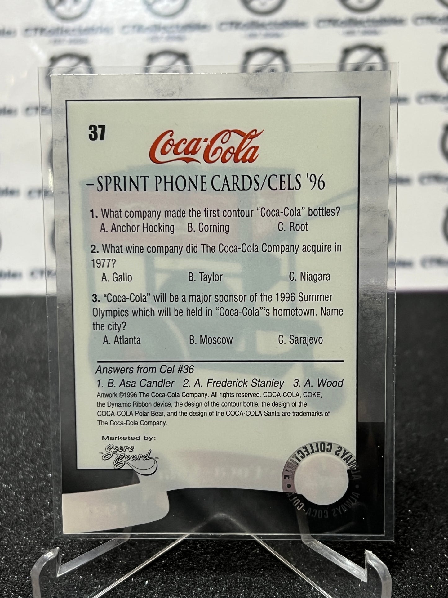 1996 COCA-COLA  SPRINT CELL CARD # 37 ALWAYS COLLECTABLE DISPENSER COKE AD