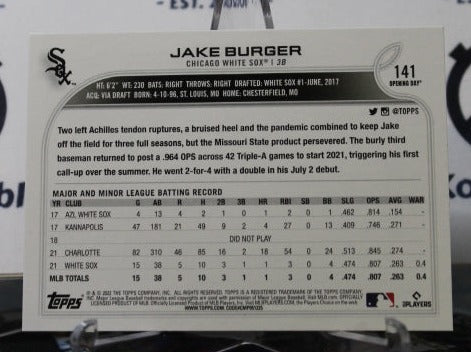 2022 TOPPS OPENING DAY JAKE BURGER # 141 ROOKIE CHICAGO WHITE SOX BASEBALL