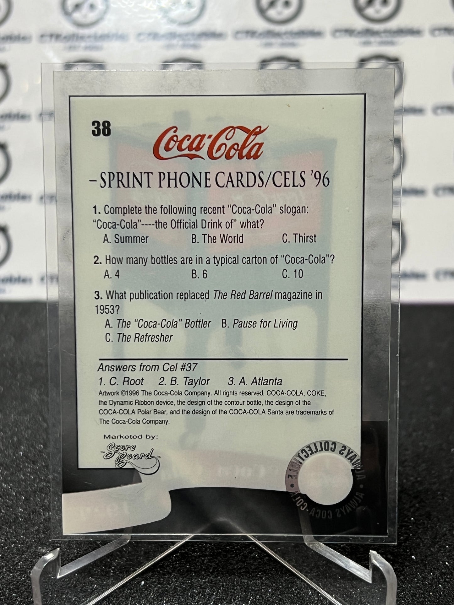 1996 COCA-COLA  SPRINT CELL CARD # 38 ALWAYS COLLECTABLE DISPENSER COKE AD