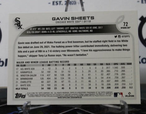 2022 TOPPS OPENING DAY GAVIN SHEETS # 72 ROOKIE CHICAGO WHITE SOX BASEBALL