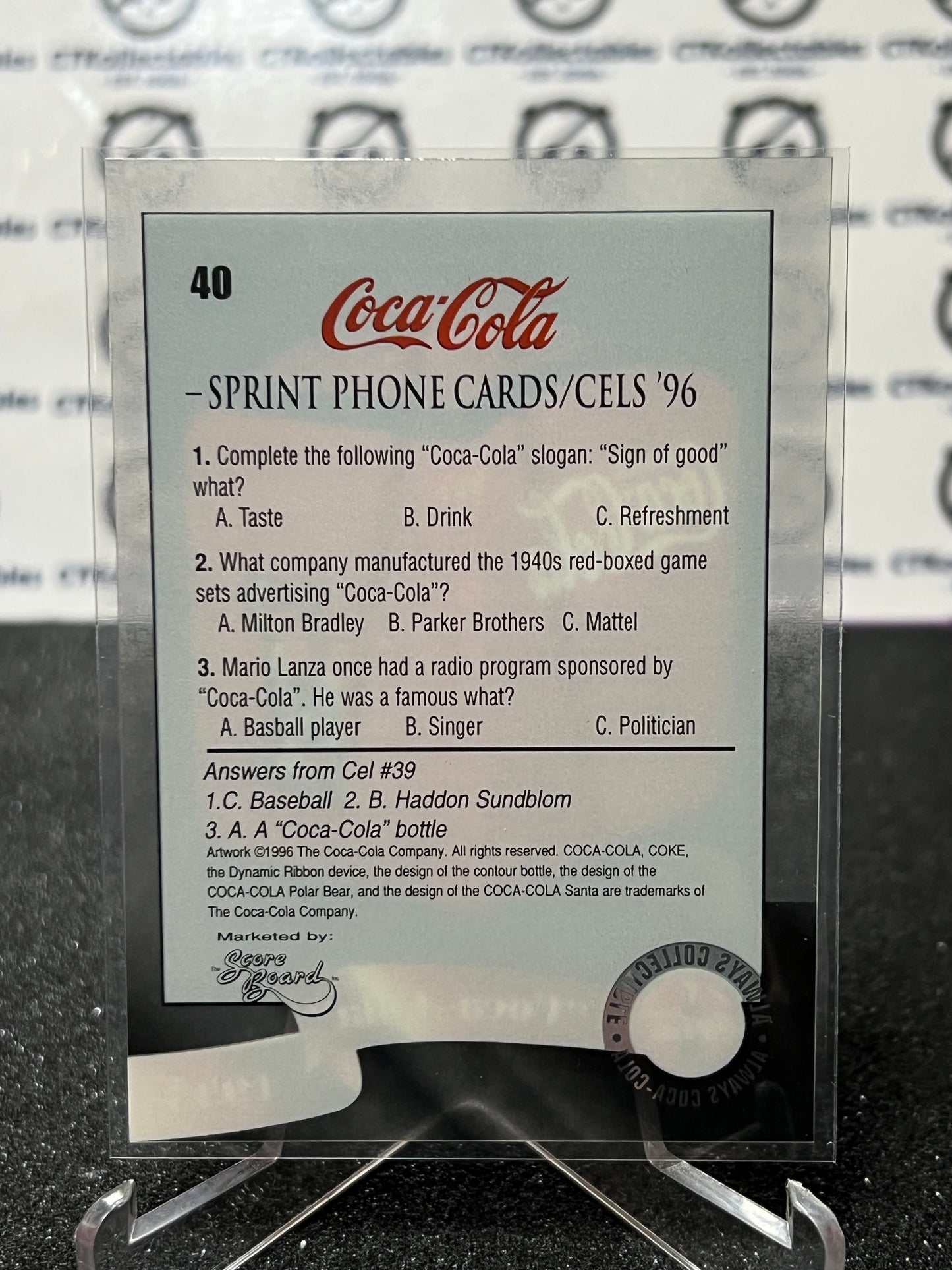 1996 COCA-COLA  SPRINT CELL CARD # 40 ALWAYS COLLECTABLE DISPENSER COKE AD