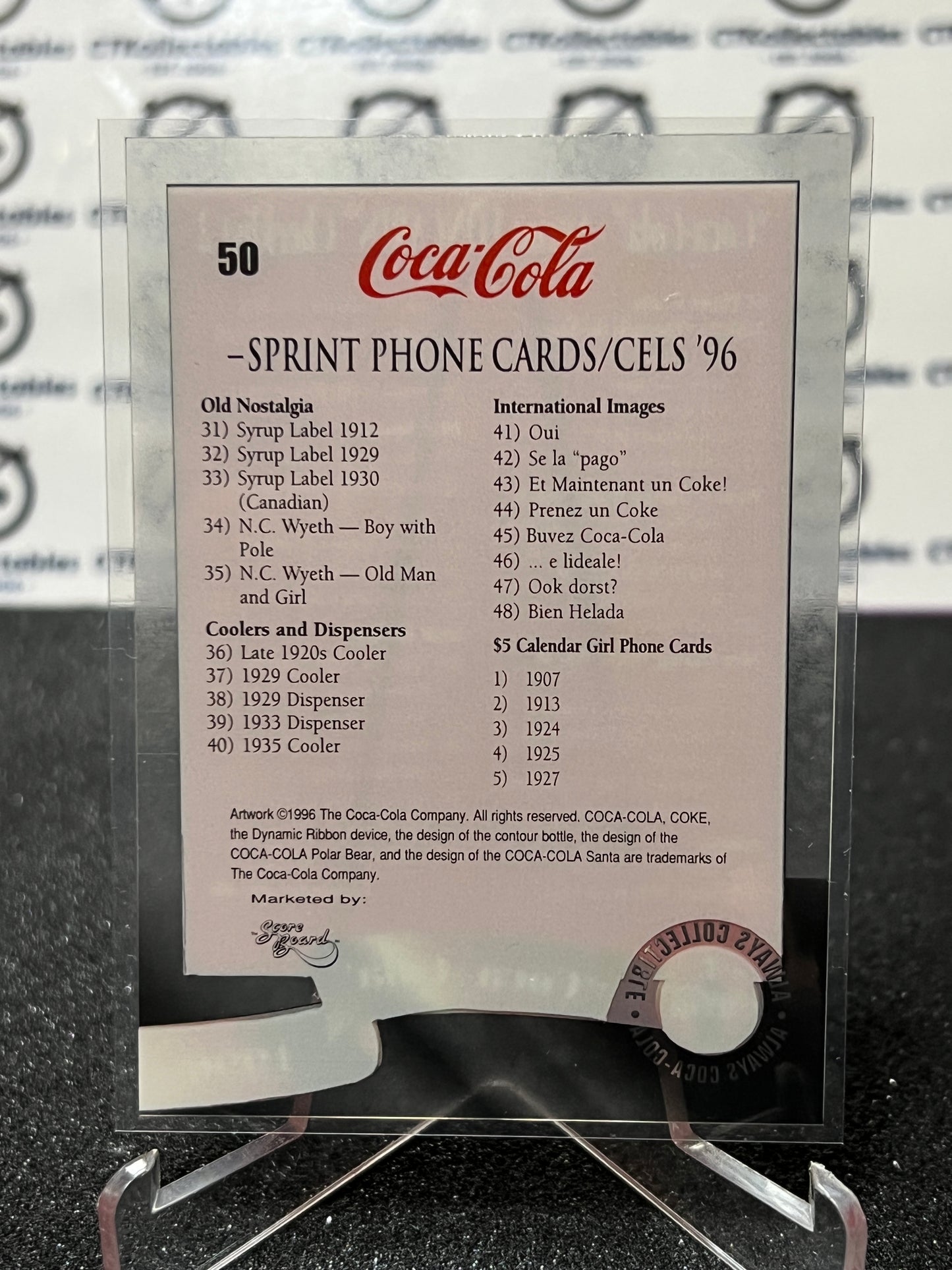 1996 COCA-COLA  SPRINT CELL CARD # 50 ALWAYS COLLECTABLE CHECKLIST COKE AD