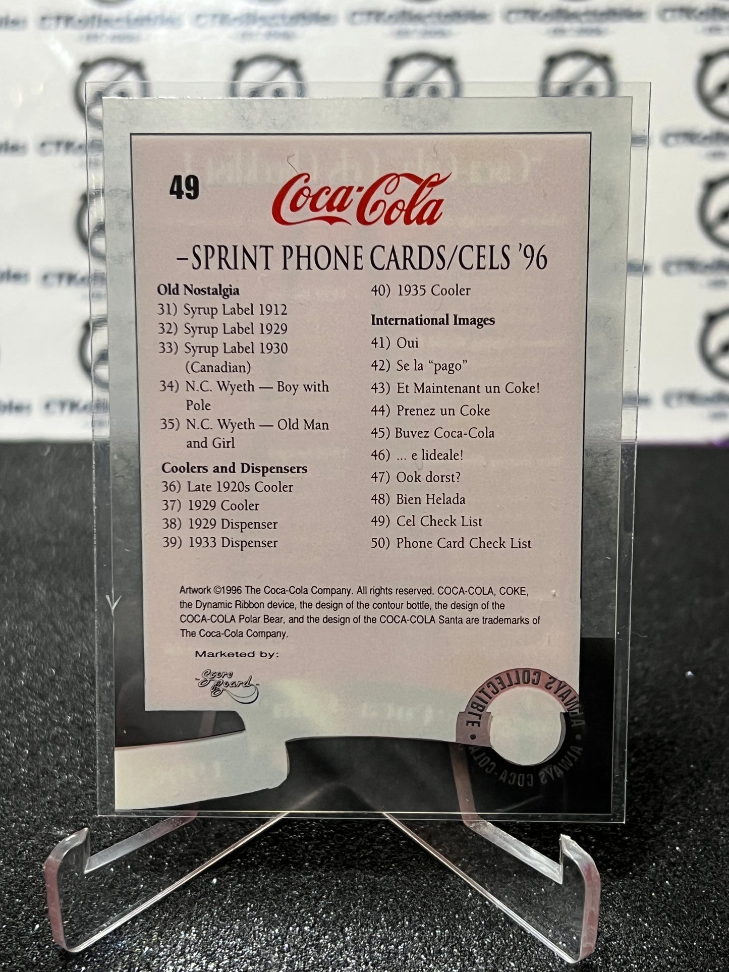 1996 COCA-COLA  SPRINT CELL CARD # 49 ALWAYS COLLECTABLE CHECKLIST COKE AD