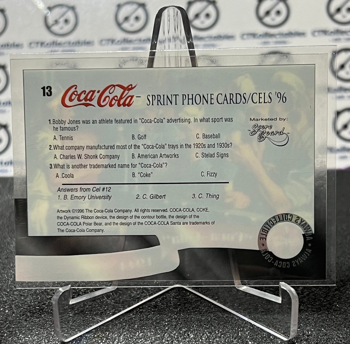 1996 COCA-COLA  SPRINT CELL CARD # 13 ALWAYS COLLECTABLE ARMED FORCES COKE AD