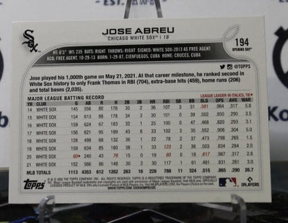 2022 TOPPS OPENING DAY JOSE ABREU # 194 CHICAGO WHITE SOX BASEBALL