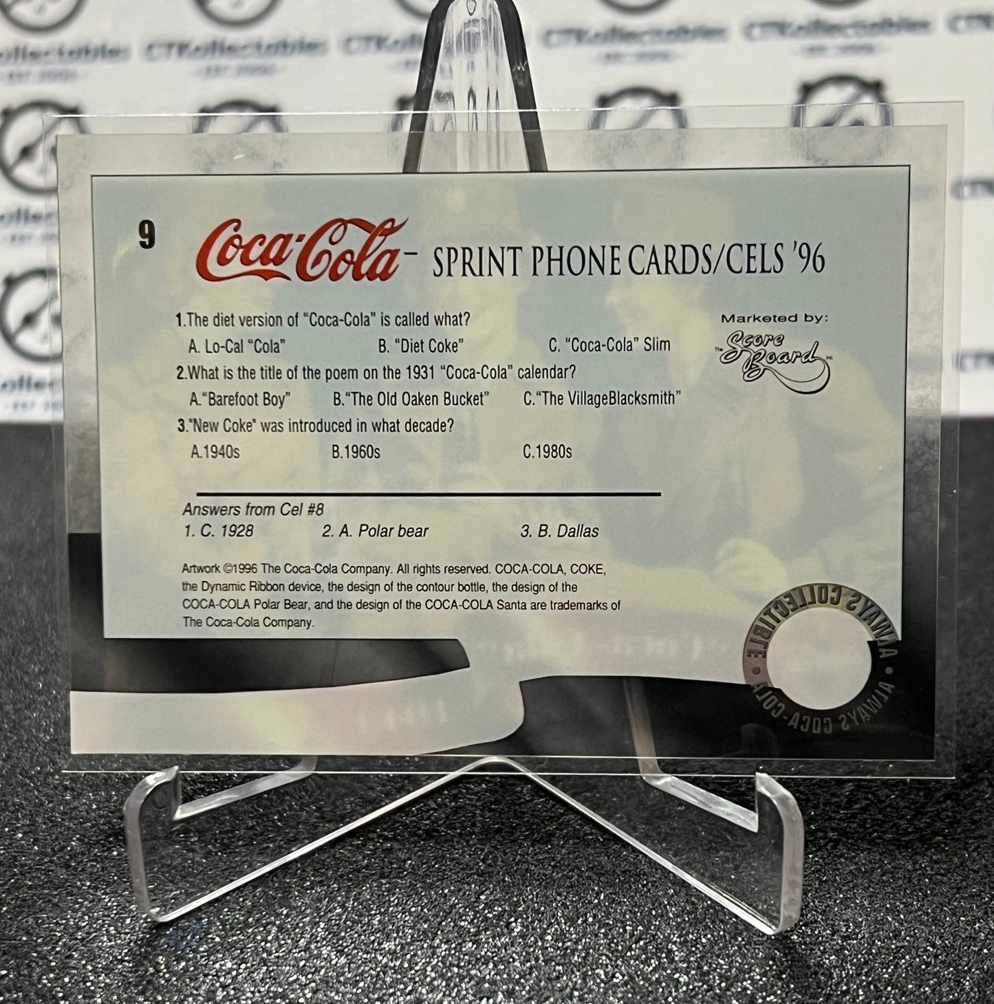 1996 COCA-COLA  SPRINT CELL CARD # 9 ALWAYS COLLECTABLE ARMED FORCES COKE AD