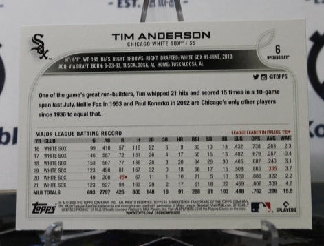 2022 TOPPS OPENING DAY TIM ANDERSON # 6 CHICAGO WHITE SOX BASEBALL