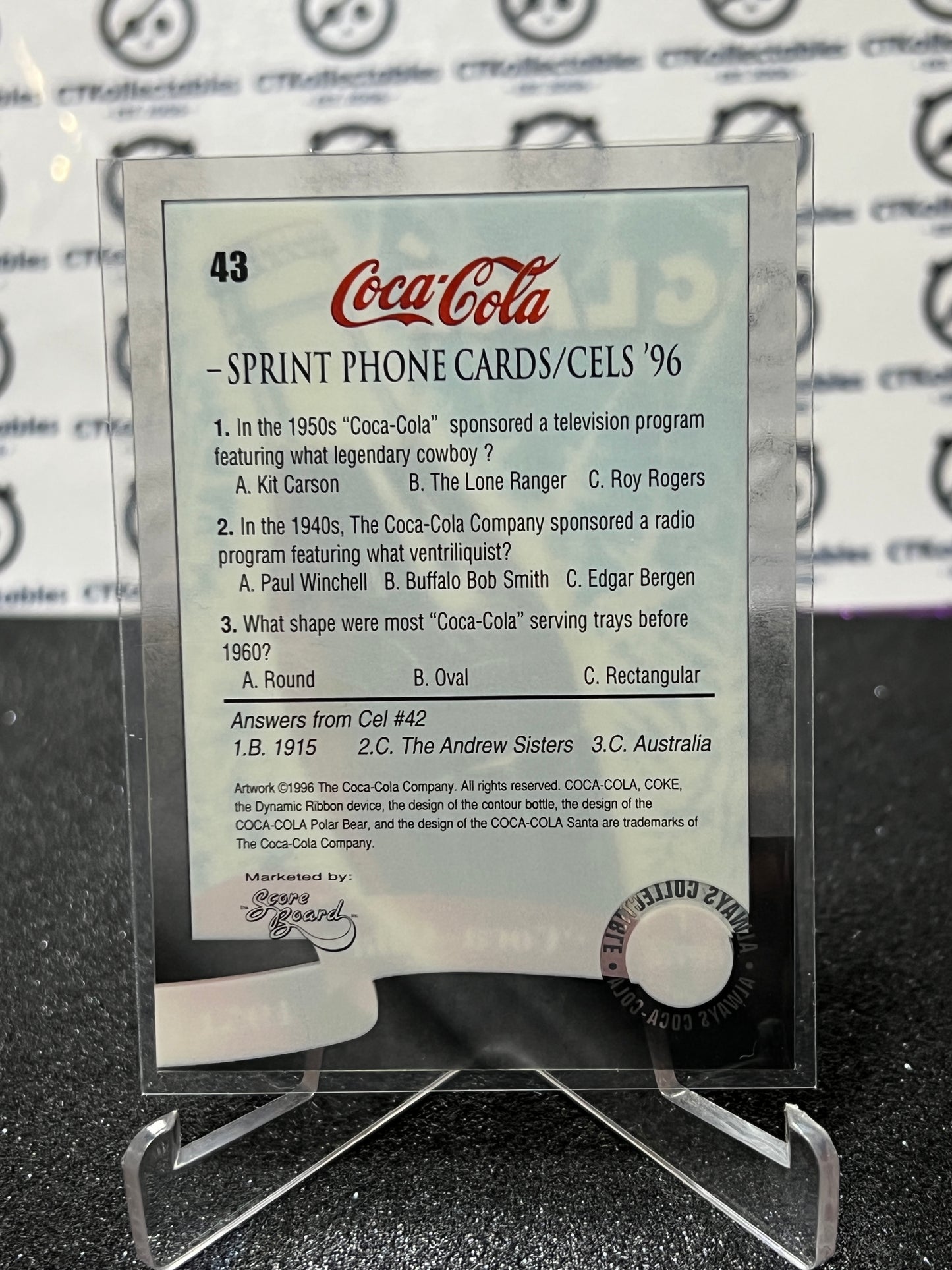 1996 COCA-COLA  SPRINT CELL CARD # 43 ALWAYS COLLECTABLE  COKE AD 1951