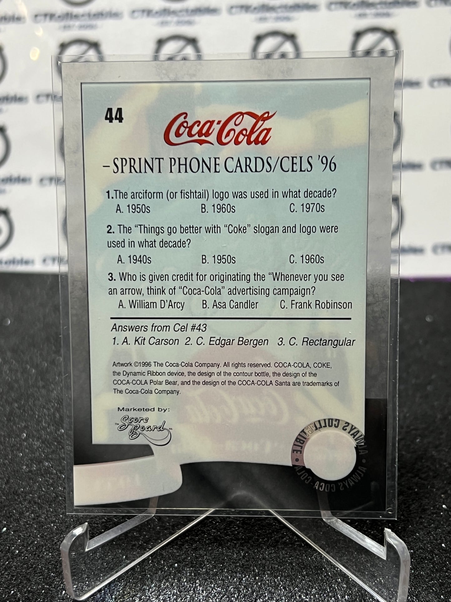 1996 COCA-COLA  SPRINT CELL CARD # 44 ALWAYS COLLECTABLE  COKE AD 1953