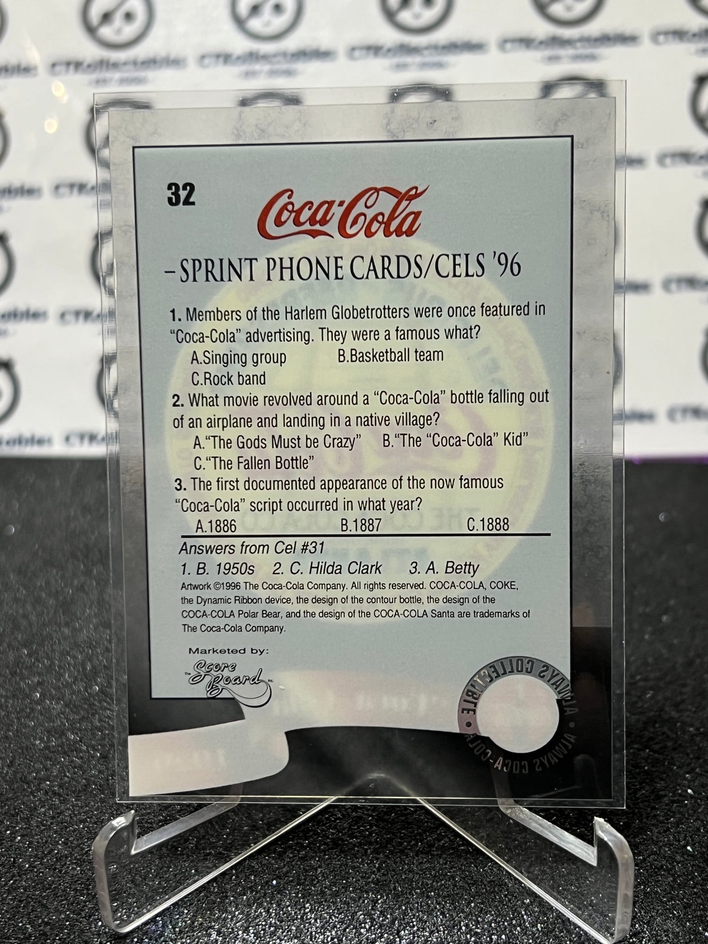 1996 COCA-COLA  SPRINT CELL CARD # 32 ALWAYS COLLECTABLE  COKE AD 1929