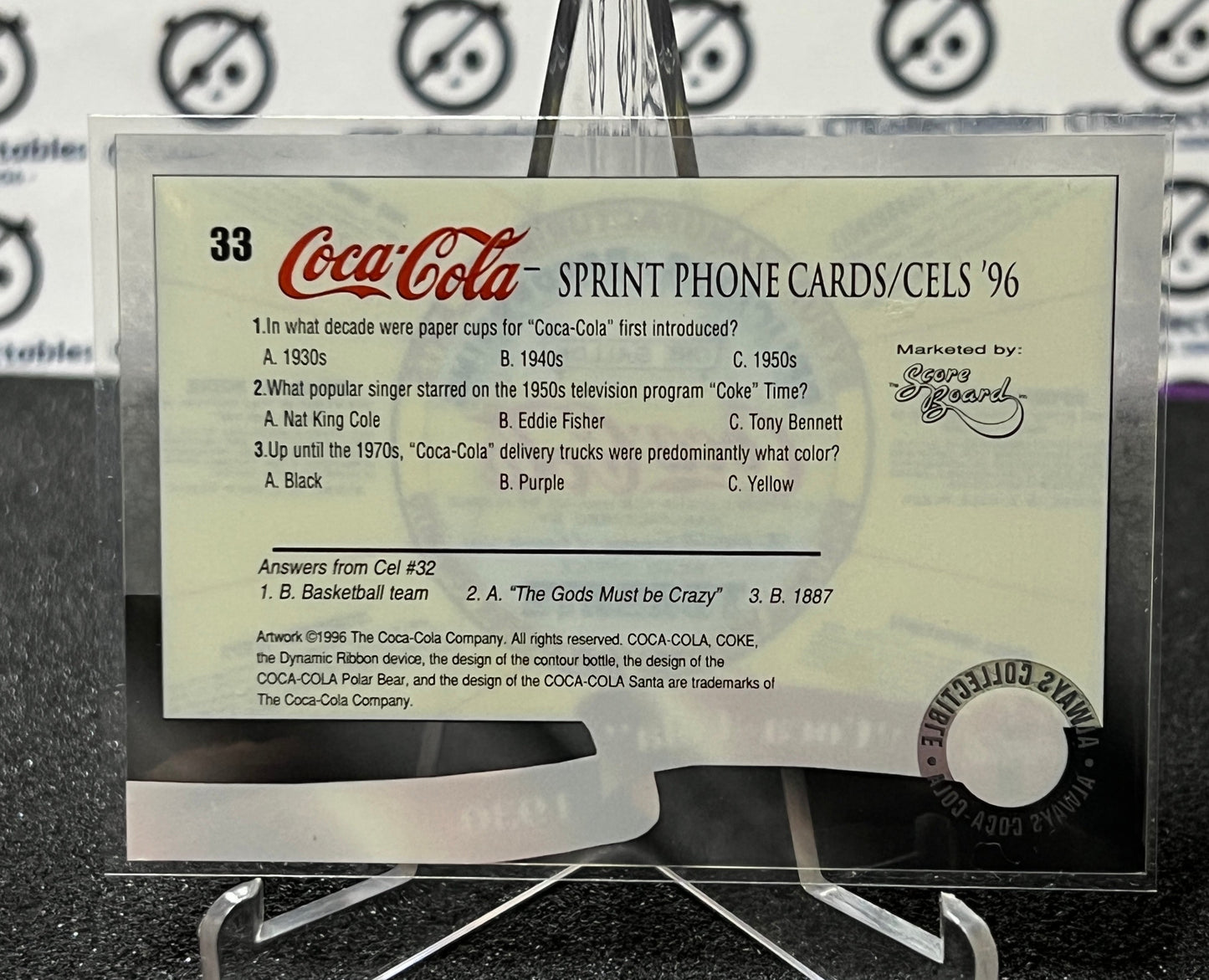 1996 COCA-COLA  SPRINT CELL CARD # 33 ALWAYS COLLECTABLE  COKE AD  1930