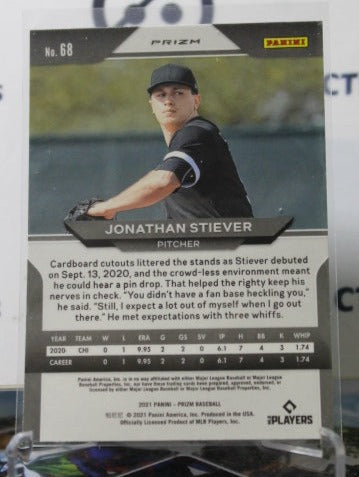 2021 PANINI PRIZM JONATHAN STIEVER # 68 WHITE PRIZM ROOKIE CHICAGO WHITE SOX BASEBALL