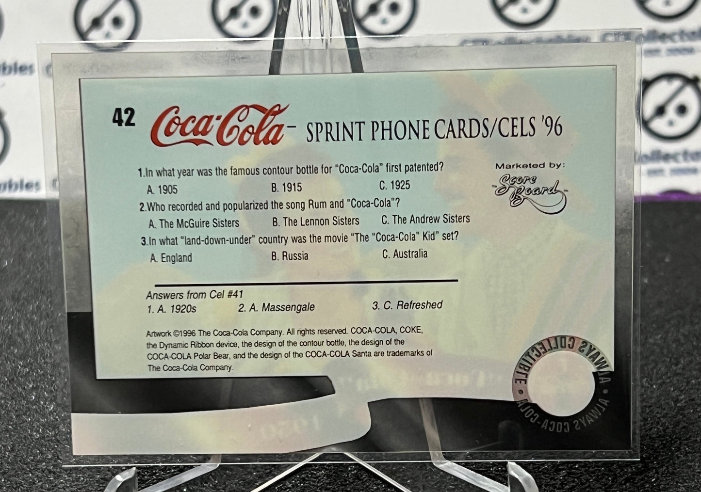 1996 COCA-COLA  SPRINT CELL CARD # 42 ALWAYS COLLECTABLE  COKE AD 1950