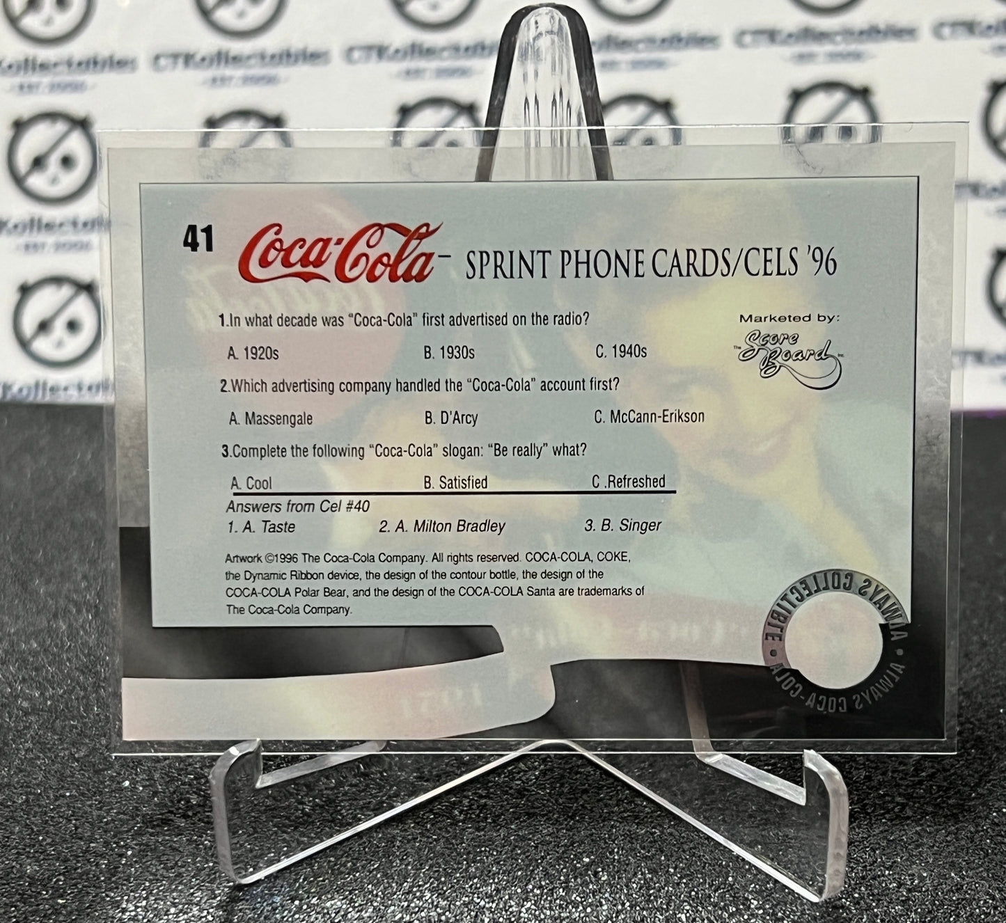 1996 COCA-COLA  SPRINT CELL CARD # 41 ALWAYS COLLECTABLE CALENDAR GIRL COKE AD 1951