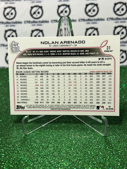 2022 TOPPS OPENING DAY NOLAN ARENADO # 31  ST. LOUIS CARDINALS  BASEBALL