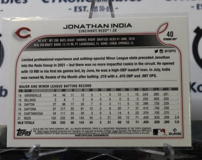2022 TOPPS OPENING DAY JONATHAN INDIA # 40 ALL STAR ROOKIE CINCINNATI REDS BASEBALL