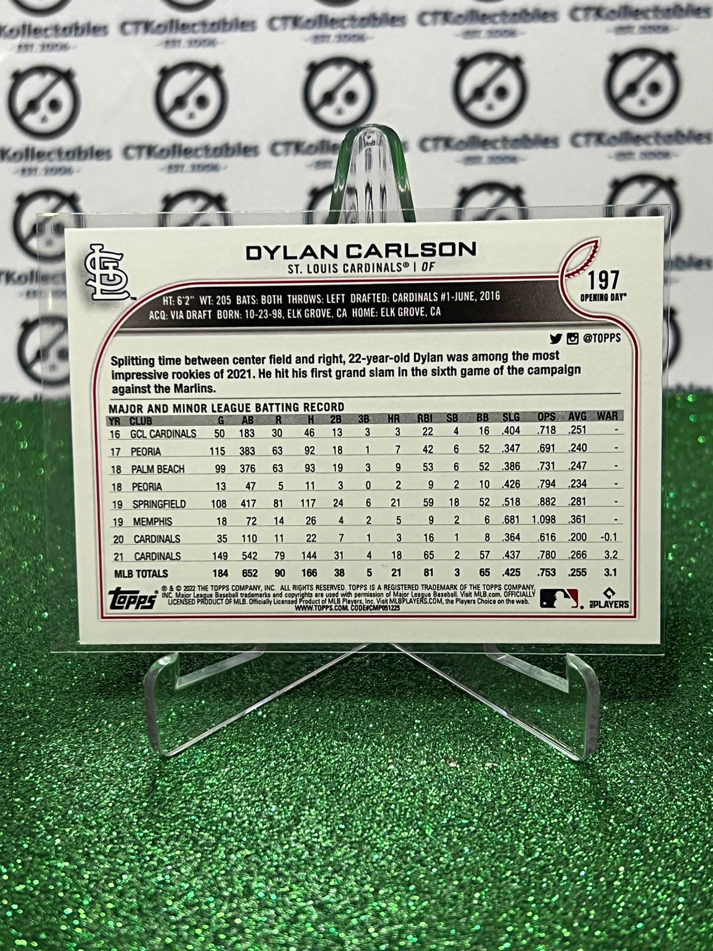 2022 TOPPS OPENING DAY DYLAN CARLSON # 197 ALL STAR ROOKIE ST. LOUIS CARDINALS  BASEBALL