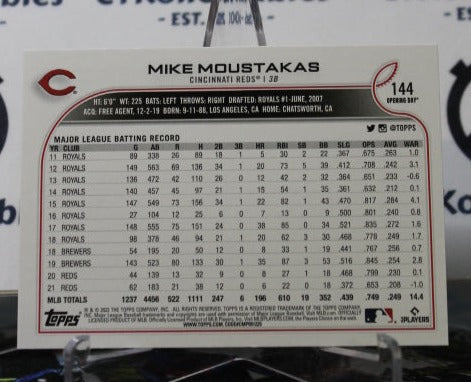 2022 TOPPS OPENING DAY MIKE MOUSTAKAS # 144 CINCINNATI REDS BASEBALL