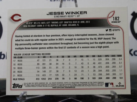 2022 TOPPS OPENING DAY JESSE WINKER # 182 CINCINNATI REDS BASEBALL