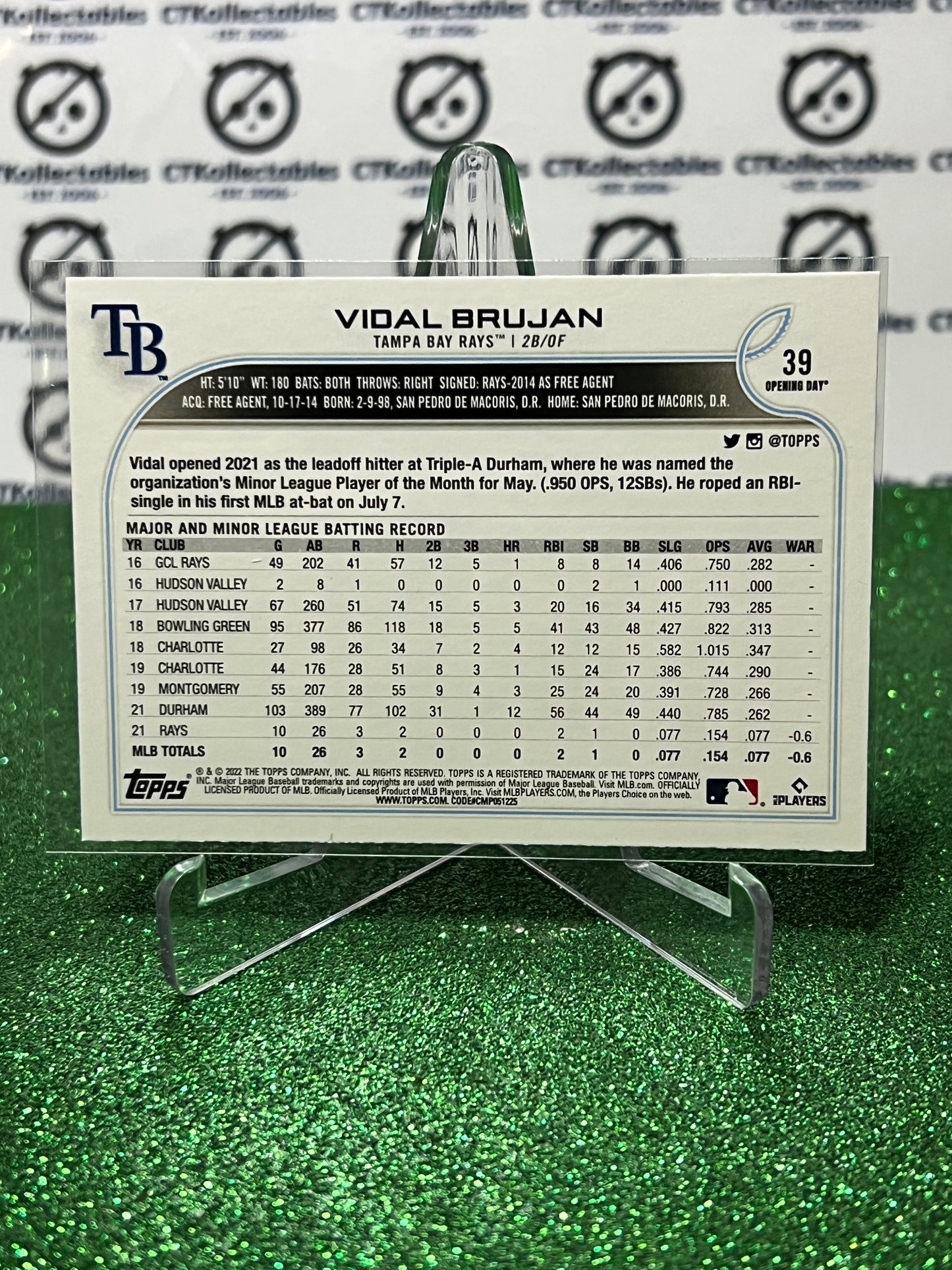 2022 TOPPS OPENING DAY VIDAL BRUJAN # 39 ROOKIE TAMPA BAY RAYS BASEBALL