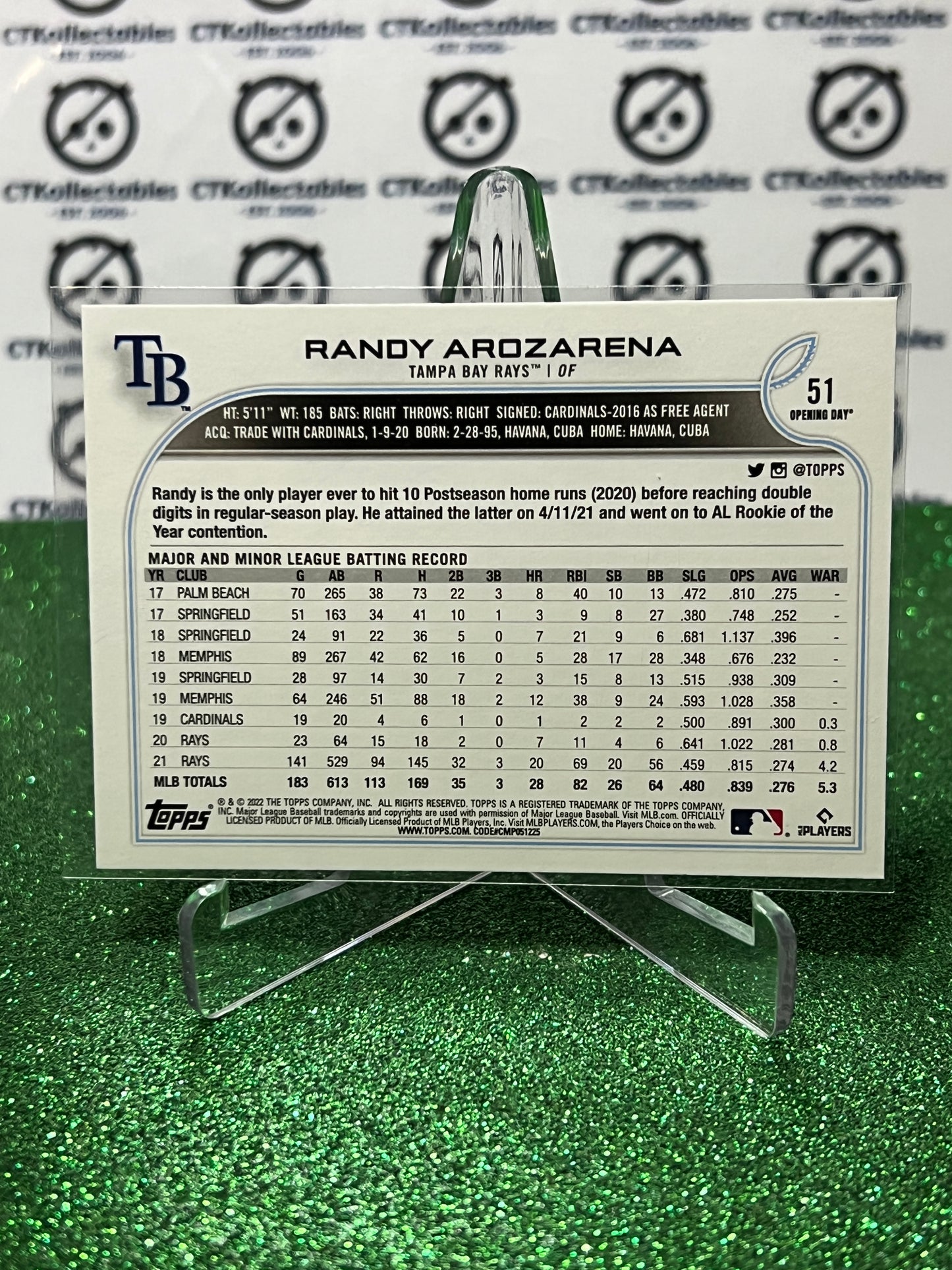 2022 TOPPS OPENING DAY RANDY AROZARENA # 51 ALL-STAR ROOKIE TAMPA BAY RAYS BASEBALL