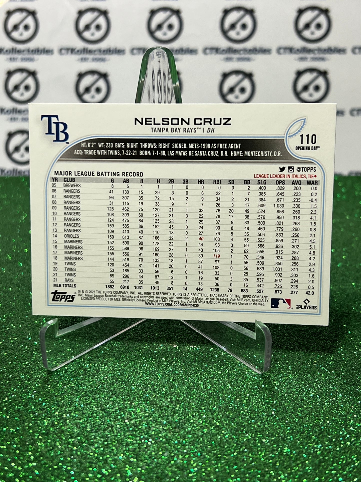 2022 TOPPS OPENING DAY NELSON CRUZ # 110 TAMPA BAY RAYS BASEBALL