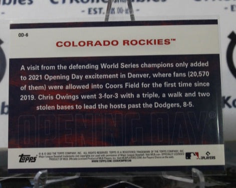 2022 TOPPS OPENING DAY # OD-6  COLORADO ROCKIES  BASEBALL