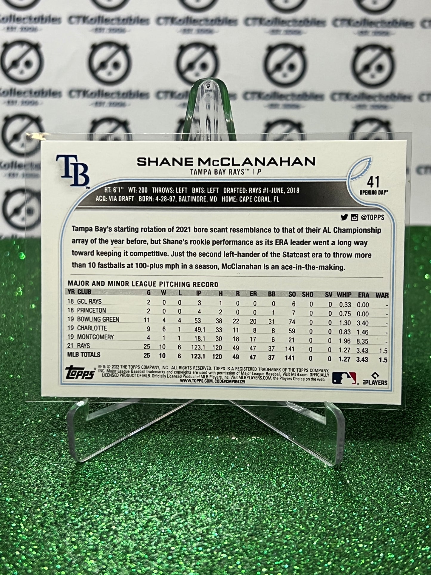 2022 TOPPS OPENING DAY SHANE McCLANAHAN # 41 FUTURE STARS TAMPA BAY RAYS BASEBALL