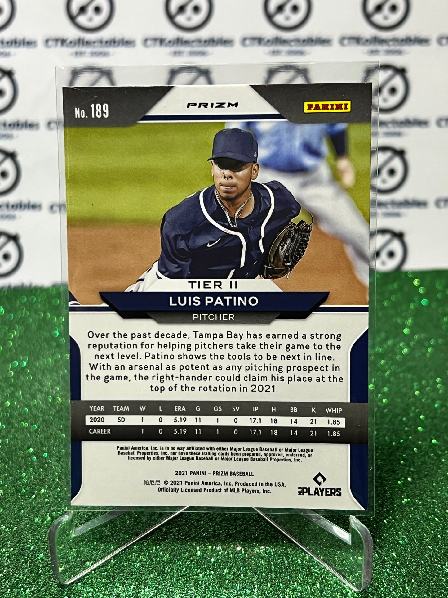 2021 PANINI PRIZM LUIS PATINO # 189 ROOKIE PURPLE PRIZM TAMPA BAY RAYS BASEBALL