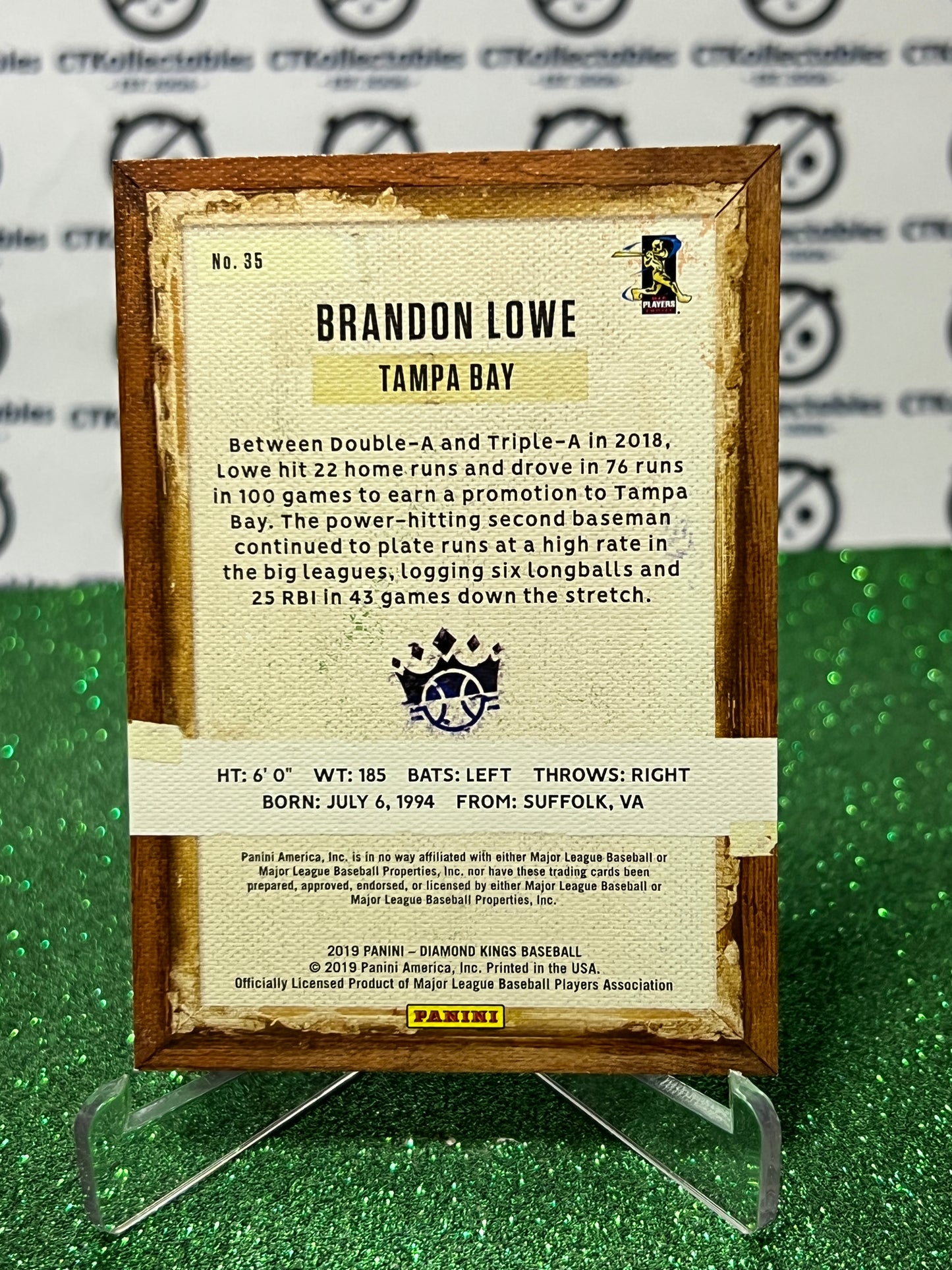 2019 PANINI DIAMOND KINGS BRANDON LOWE # 35 ROOKIE  TAMPA BAY RAYS BASEBALL