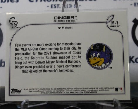 2022 TOPPS OPENING DAY DINGER # M-7 MASCOT COLORADO ROCKIES  BASEBALL