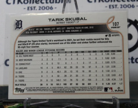 2022 TOPPS OPENING DAY TARIK SKUBAL # 107 FURURE STARS  DETROIT TIGERS  BASEBALL