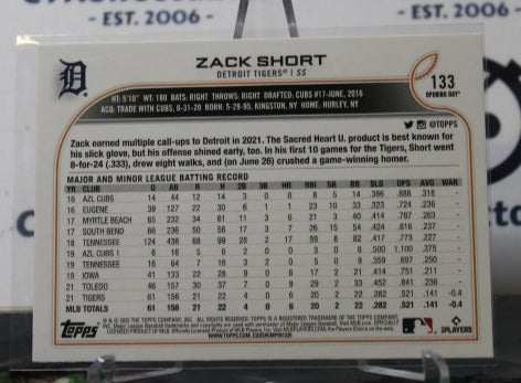 2022 TOPPS OPENING DAY ZACK SHORT # 133 ROOKIE  DETROIT TIGERS  BASEBALL