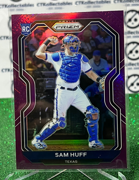 2021 PANINI PRIZM SAM HUFF # 116 ROOKIE PURPLE PRIZM TEXAS RANGERS BASEBALL CARD